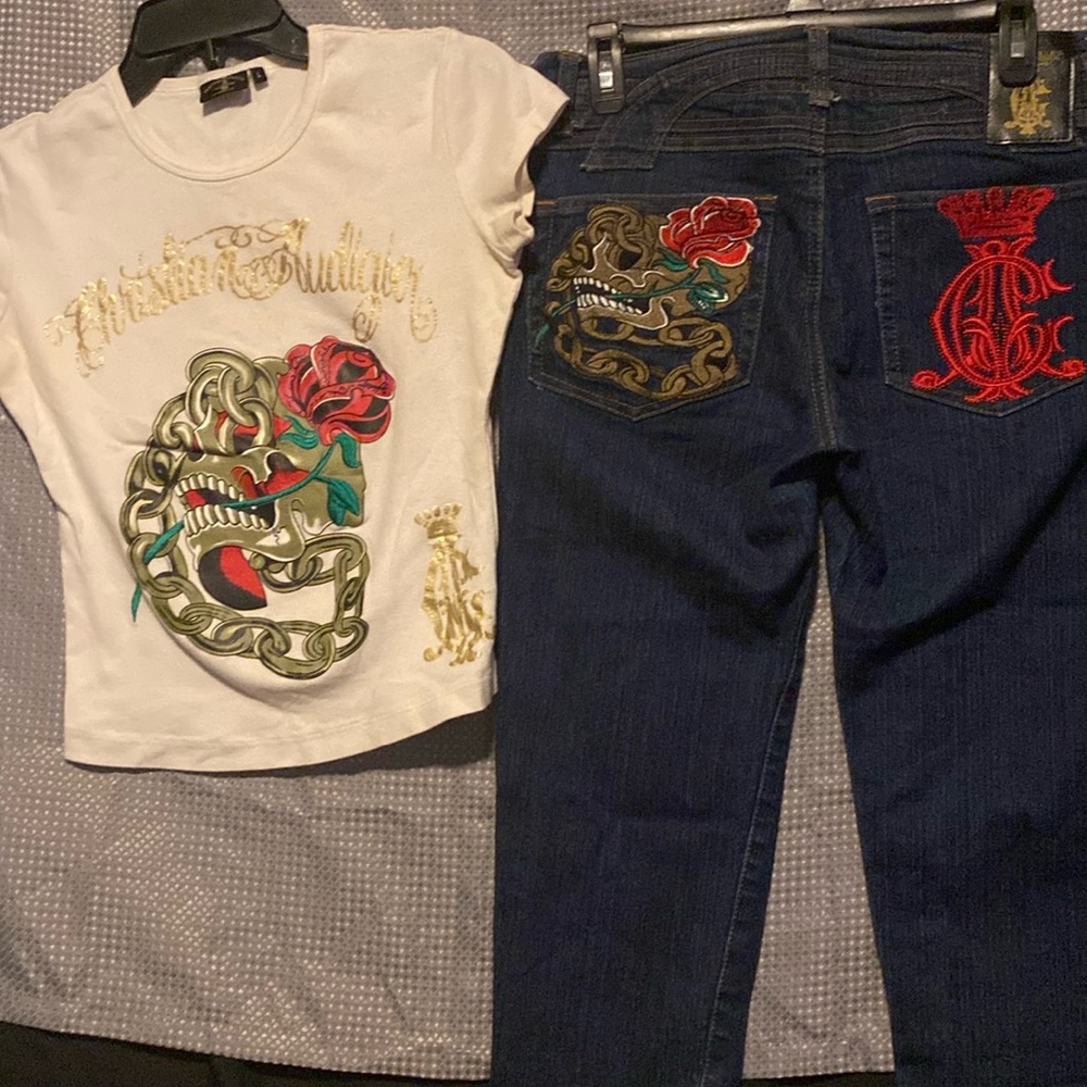 Y2K 2pc crop top and capris Christian Audigier size 11/12